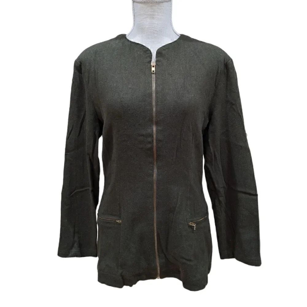 Vtg Le Follie Di Ziefield Italy Womens Olive Green Zip up Wool Blend Jacket Sz S